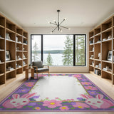 Cute Pink Bunny Flower Border Area Rug