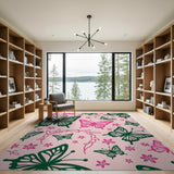 Playful Pink Butterfly Flower Area Rug