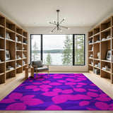 Retro Pink Leaves on Purple Area Rug