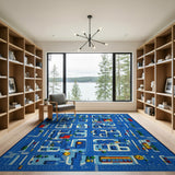 Playful Blue City Map Kids Area Rug