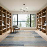 Modern Blue Gold Geometric Striped Area Rug