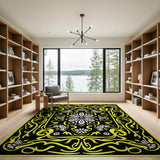 Ornate Yellow Floral Medallion Area Rug