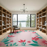 Blush Pink Red Floral Border Area Rug
