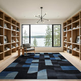 Geometric Blue Black Abstract Area Rug