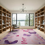 Pink Whimsical Pink Butterfly Area Rug