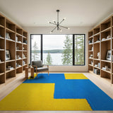 Vibrant Blue Yellow Geometric Block Area Rug