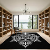 Black White Mandala Geometric Area Rug