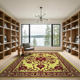 Intricate Red Floral Persian Area Rug on Yellow