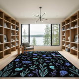 Teal Insect Meadow Pattern Area Rug