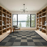 Bold Black Beige Checkered Geometric Area Rug