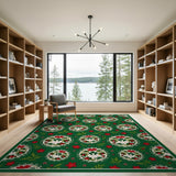 Vibrant Green Poinsettia Wreath Area Rug