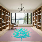 Swirling Teal Fern Leaf Area Rug