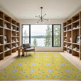 Vibrant Yellow Blue Geometric Diamond Area Rug