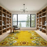 Yellow Sunflower Border Yellow Area Rug