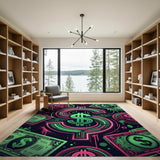 ODIKA Neon Dollar Sign Graffiti Washable Rug - Low Pile Modern Street Art Area Rug