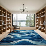 Dramatic Ocean Waves Blue Area Rug
