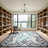 Teal Vine Ornate Frame Area Rug
