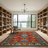 Vibrant Red Multi-Color Geometric Tribal Area Rug