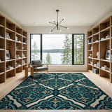 Intricate Blue Teal Persian Geometric Rug