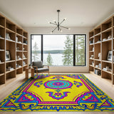 Vibrant Yellow Mandala Persian Area Rug