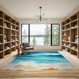 Coastal Beach Cascading Ocean Waves Blue Teal Area Rug