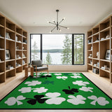 Green Kids Cartoon Lucky Shamrock Green Area Rug