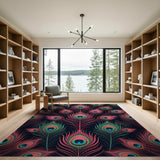 Vibrant Peacock Feather Pattern Area Rug