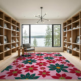 Pink Poinsettia Floral Pattern Rug