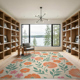 Vintage Orange Peony Floral Area Rug