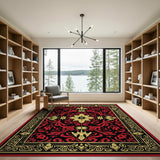 Ornate Red Floral Persian Area Rug with Gold Border
