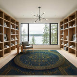 Navy Blue Gold Mandala Area Rug