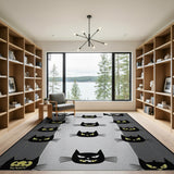 Spooky Black Cat Bat Halloween Area Rug