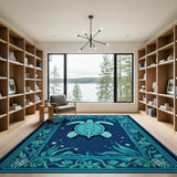 Blue and Teal Sea Teal Sea Turtle Coastal Area Rug
