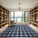 Navy Blue Checkered Rustic Farmhouse Area Rug