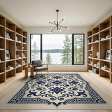 Blue and Teal Navy Ornate Border Persian Area Rug