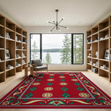 Festive Red Christmas Tree Gold Medallion Rug