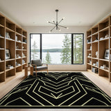 Modern Geometric Gold on Black Area Rug