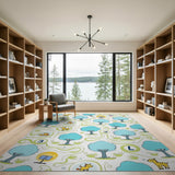 Whimsical Teal Forest Kids Rug with Animals Letters