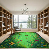 Green Butterfly Meadow Washable Area Rug