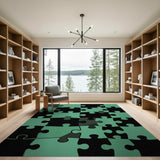 Teal Black Jigsaw Puzzle Geometric Area Rug