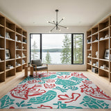 Teal Bird Coral Reef Cutout Rug