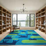 Playful Cartoon Frogs Lily Pad Area Rug