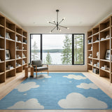 Whimsical Blue Clouds Stars Kids Area Rug