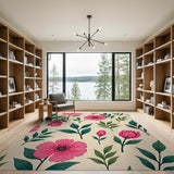 Floral Vintage Blush Pink Camellia Floral Area Rug