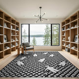 Whimsical Stick Figures Geometric Grid Rug
