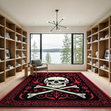 Gothic Skull Crossbones Red Border Rug