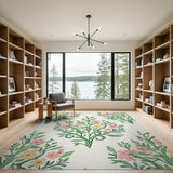 Pink Yellow Floral Vine Area Rug