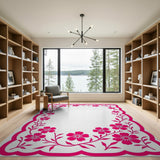 Pink Cherry Blossom Scalloped Border Area Rug