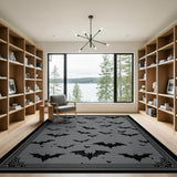 Gothic Black Bats Grey Area Rug