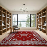 Red Red Snowflake Border Area Rug